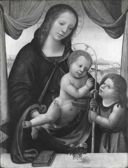 Manusardi, B.P. — Maestro dei cassoni Campana - sec. XVI - Madonna con Bambino e san Giovannino — insieme